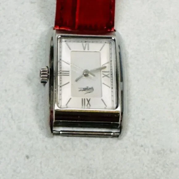 Lacoste Watch Womens 24mm Silver Tone Red Leather Strap New Battery FLAWED READ - Picture 4 of 11